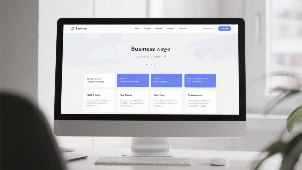 Desktop monitor displaying a clean business website homepage with structured sections, highlighting practical design outcomes for real clients.