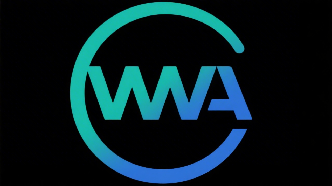 Simple circular logo with teal and blue initials WWA, clean sans-serif lettering designed for an education brand with minimal geometric shapes.