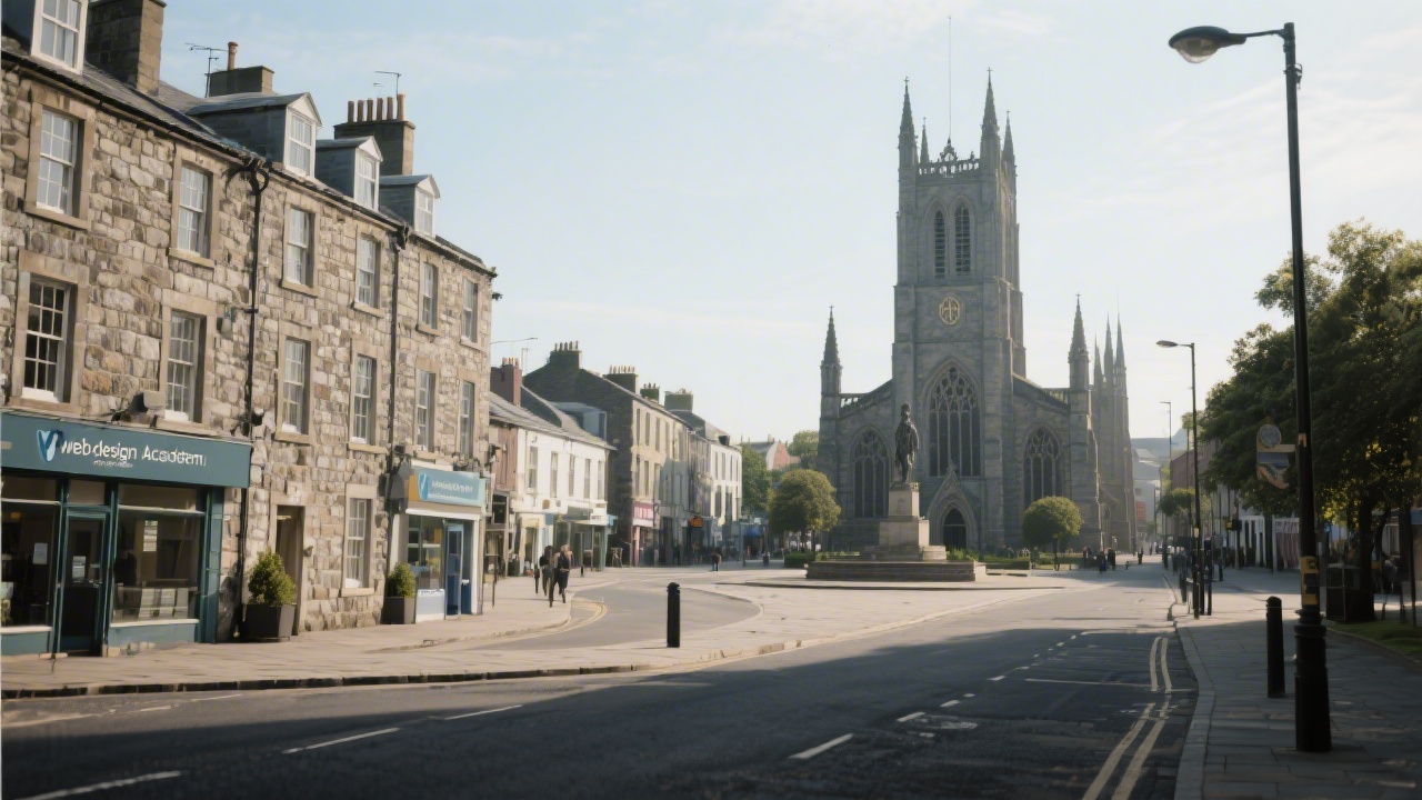 Stone buildings and a calm street near Cathedral Square in Waterford, representing the location of the web design academy.